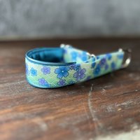 Ready To Ship - Blue Blossoms Limited Slip Collar with Leather Padding