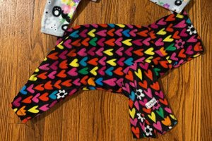 Valentines Hearts on Black fleece dog pajama- Vest, 2 leg 4 leg