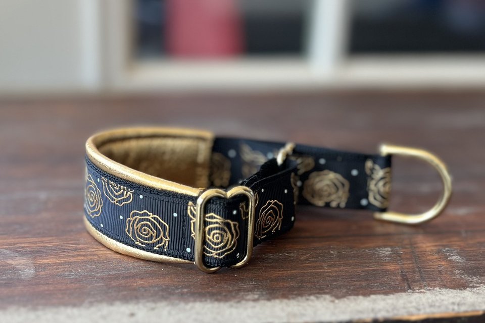 1 inch Metallic Leather Bronze Rose Limited Slip Collar