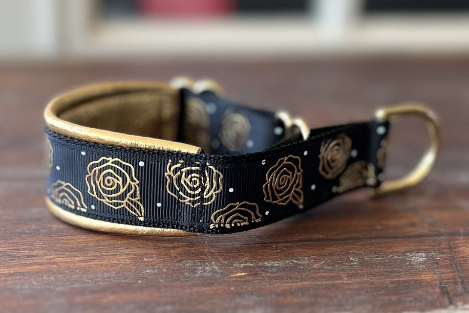 1 inch Metallic Leather Bronze Rose Limited Slip Collar