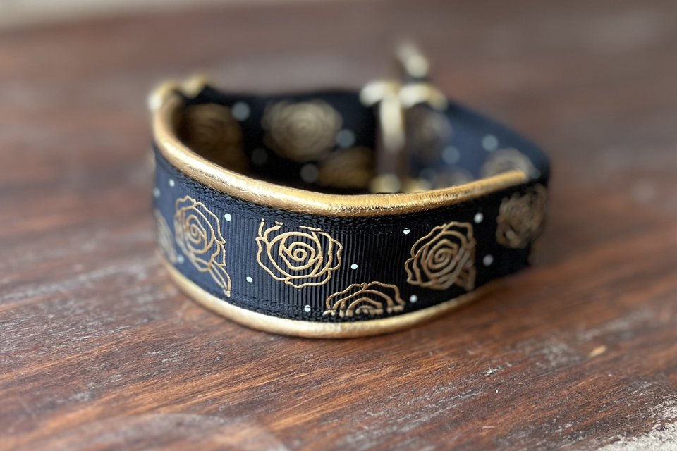 1 inch Metallic Leather Bronze Rose Limited Slip Collar