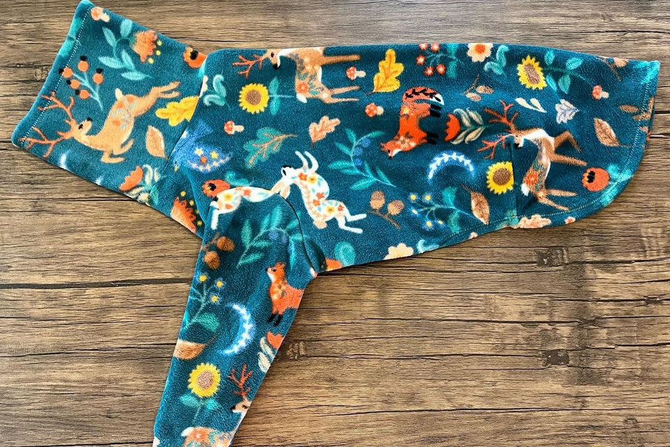 Deer and Bunny Fleece dog Pajamas - dog vest, 2 leg or 4 leg fleece sweater