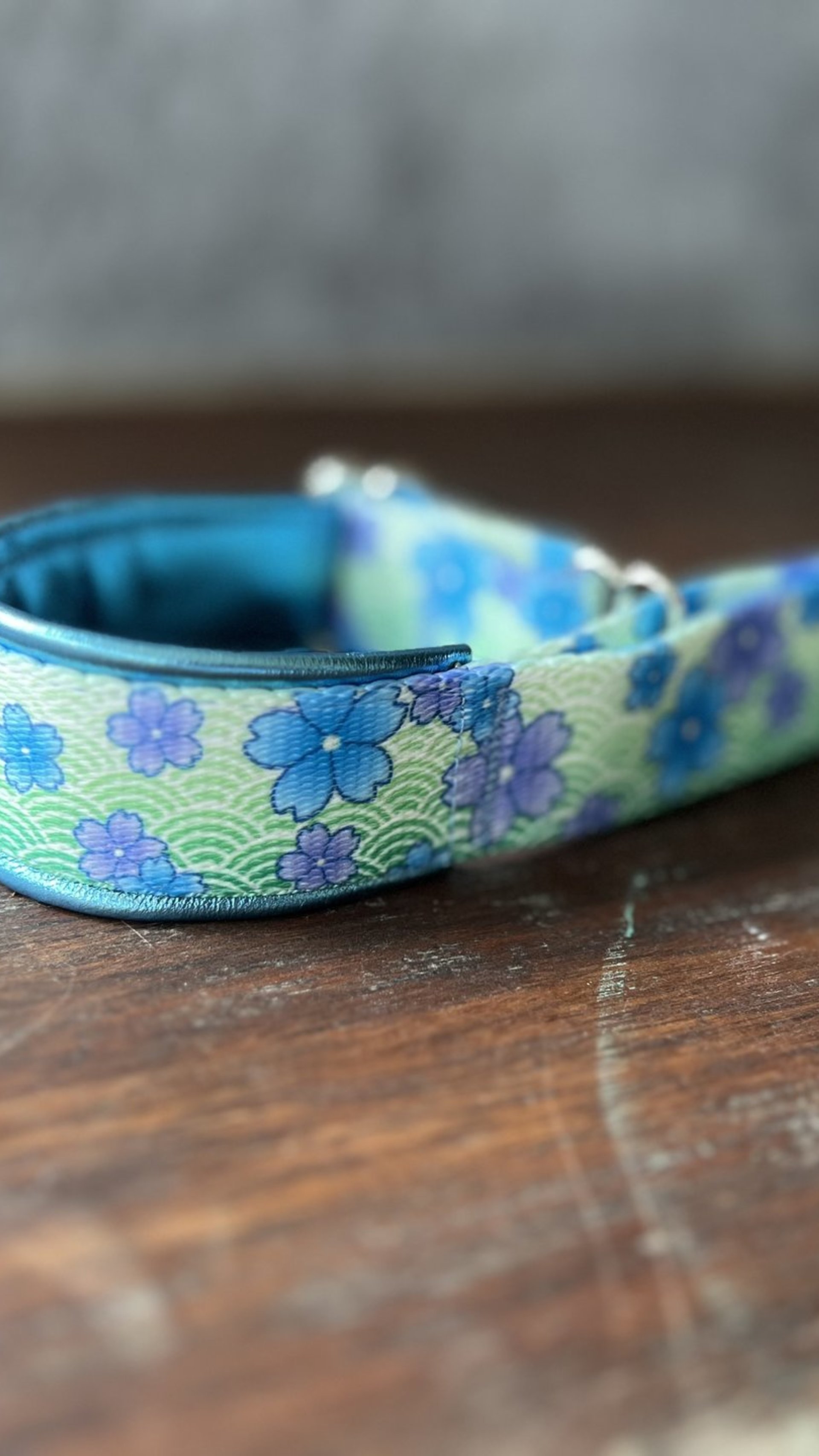 Ready To Ship - Blue Blossoms Limited Slip Collar with Leather Padding