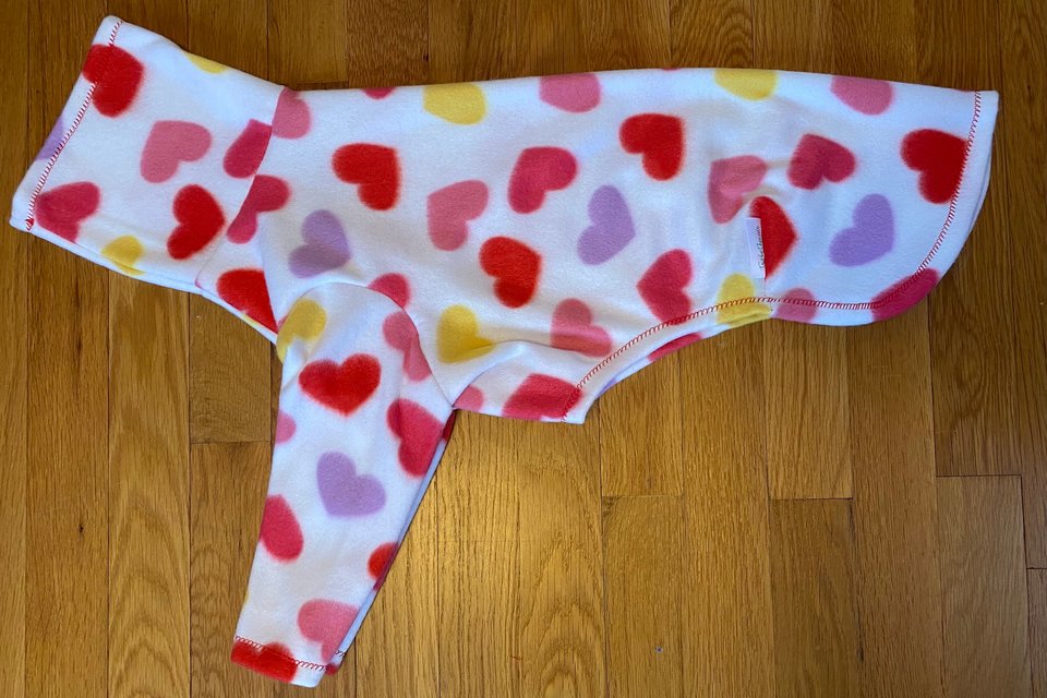 Valentines Hearts fleece dog pajama- Vest, 2 leg 4 leg
