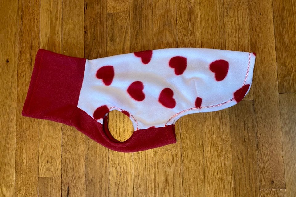 Valentines Hearts fleece dog pajama- Vest, 2 leg 4 leg