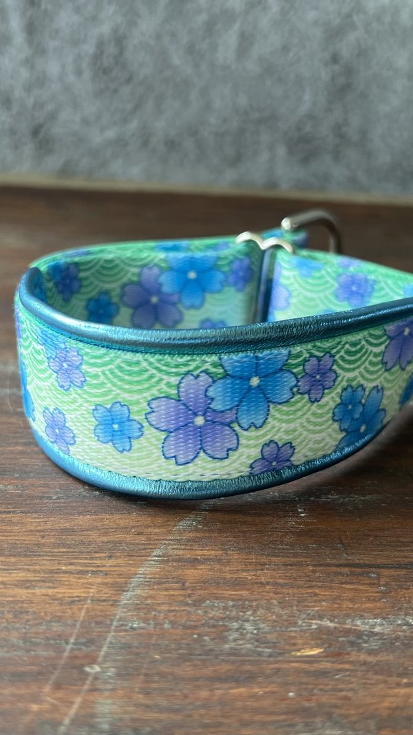 Ready To Ship - Blue Blossoms Limited Slip Collar with Leather Padding 