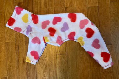 Valentines Hearts fleece dog pajama- Vest, 2 leg 4 leg