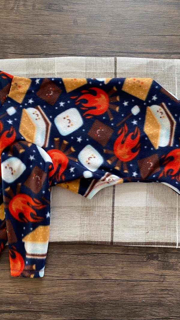 Gimme S’mores  Fleece dog Pajamas  - dog vest, 2 leg or 4 leg fleece sweater